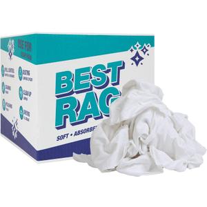 Arkwright Premium T-Shirt Rags Bulk, 10 lb Box, Cotton Cleaning Towels, Low Lint Knit Wiping Cloths for Paint, Stain, Grease, Shop and Auto Use, Quick Dry Machine Washable, White
