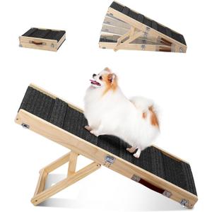 Small Dog Ramp, Dog Ramp for Bed, 13.7" W Foldable Pet Ramps for Small Dogs to Get on Couch Car - Adjustable from 10" to 19"- 32" Long with Non-Slip Mat for Dog Cat Climbing