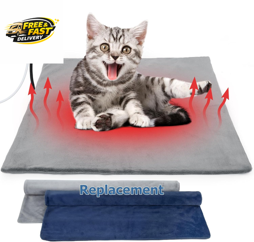 Cat Heating Pad Outdoor, Heated Cat Bed for Dogs, Indoor Warming Electric Pet Heating Pad with Chew Resistant Cord, Waterproof Heated Pet Mat with Adjustable Temperature & Time Kitten 18"*18"