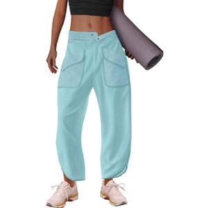LAMISSCHE Oversized Barrel Lounge Pants Women Wide Leg Sweatpants with Pockets Baggy Cropped Pants (Blue, M)