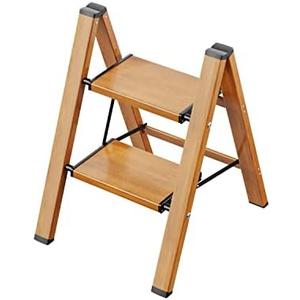 GameGem 2 Step Ladder, Aluminum Folding Step Stool with Anti-Slip Sturdy and Wide Pedal, Lightweight Portable Multi-Use Stepladder for Home and Kitchen Use Space Saving, Woodgrain, 330 lbs