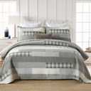 Finlonte King Size Quilt, Cotton King Quilt Bedding Set, Grey(Gray) Patchwork Plaid Bed Quilts King Size, Lightweight Reversible Soft King Size Bedspreads, 3 Pieces