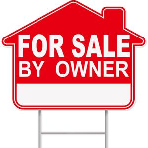 For Sale By Owner Yard Sign, 1-Pack 17"x13" Double-Sided Signs, Corrugated Plastic, H-Metal Stake, Home for Sale Sign, Estate Sale Signs, Yard Sale Signs With Stakes, House for Sale