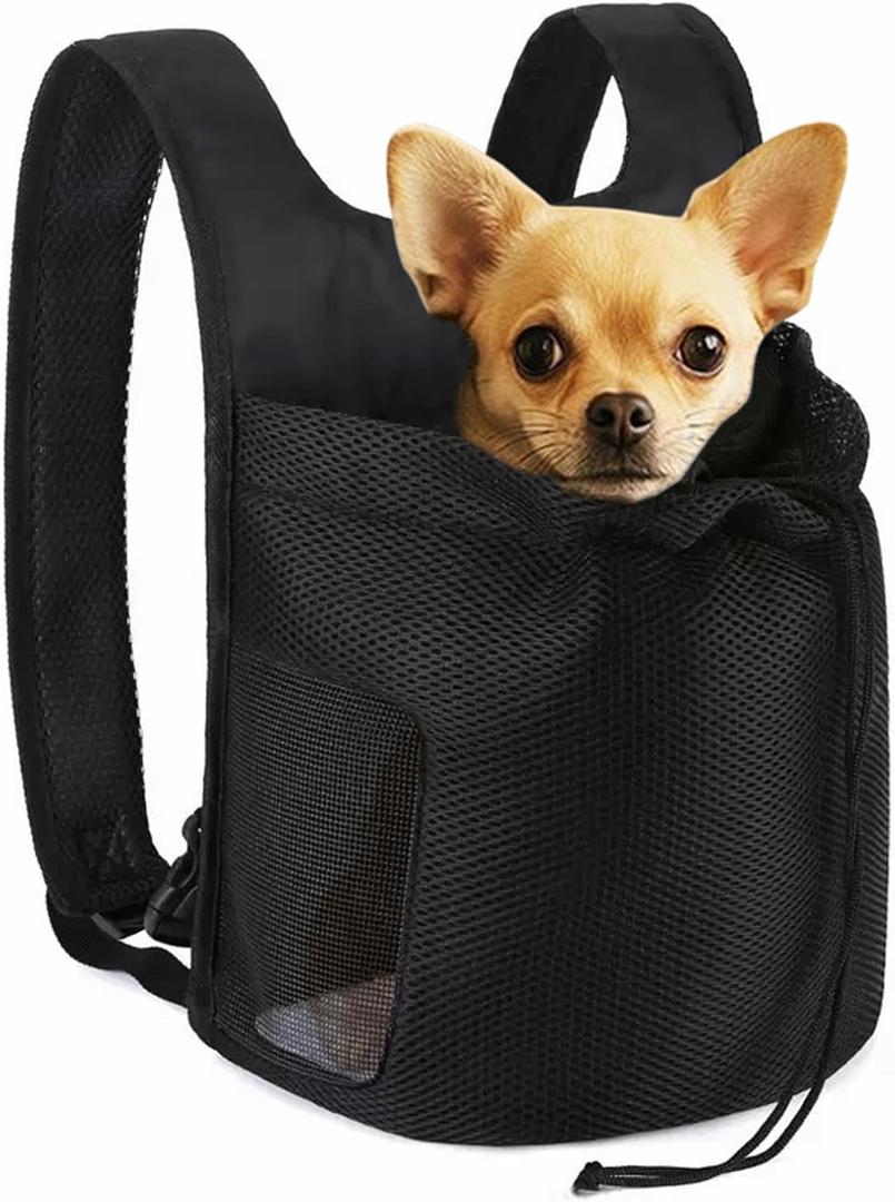 Dog Front Carrier Backpack,Ventilated Mesh Puppy Back Pack with Safety Belt,Adjustable Breathable Pet Carrier for Small Dogs Cats,Lightweight Doggy Backpack for Hiking Cycling Outdoor (Black)