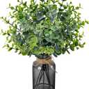 Der Rose 14.5" Fake Plants for Black Bathroom Decor Artificial Eucalyptus Stems in Black Glass Vase with Faux Water for Office Desk Accessories Home Wedding Decor