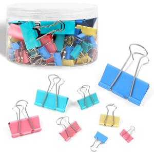Joyberg 125Pcs Binder Clips Colored, Binder Clips Assorted Sizes, 6 Sizes Binder Paper Clips for Office Supplies/Home/School (Blue, Pink, Yellow, Green) (Mixed Colors)