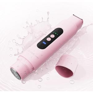Bikini Trimmer Razors Shaver for Women: DEEHENK 2-Speed Electric Razor for Pubic Hair Dual Head Shaver Women IPX7 Waterproof Rechargeable Lady Trimmer for Bikini Underarm Body Leg Face Pink