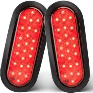 Oyviny 6 Inch Oval Red LED Trailer Tail Lights 2PCS, Super Bright 24LEDs Oval 6" Brake Turn Stop Tail Lights with Flush Mount Grommets DOT SAE Certified for RV Truck, Bus, Trucks