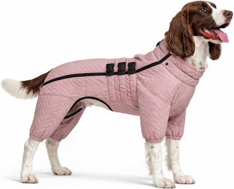 Lotus Warm Dog Coat, Double Layers, Windproof, Waterproof, Reflective, Pink, L (back 15"), Lotus Pink