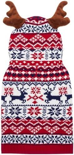 TUKOAW Christmas Dog Sweater, Winter Warm Antlers Hoodie Knitwear Pullover Dog Clothes for Cold Weather, Cute Ugly Holiday Pet Costume Outfits with Leash Hole for Small Medium Large Dogs, Puppy, Cats Size XL
