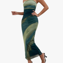 Floerns Women's Graphic Print Strapless Tube Mesh Split Thigh Bodycon Long Dress, Size XL