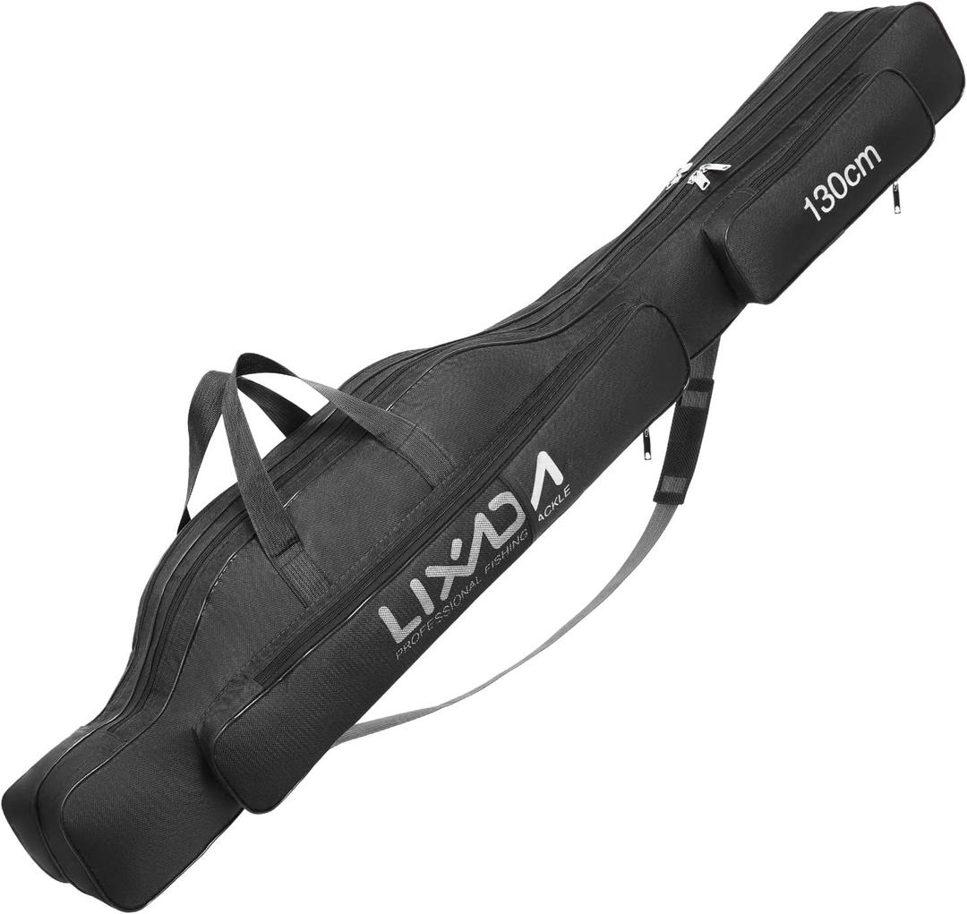Lixada Fishing Rod Case, Portable Folding Fishing Rod Case Fishing Pole Reel Storage Bag Fishing Gears Organizer (130cm, Black)