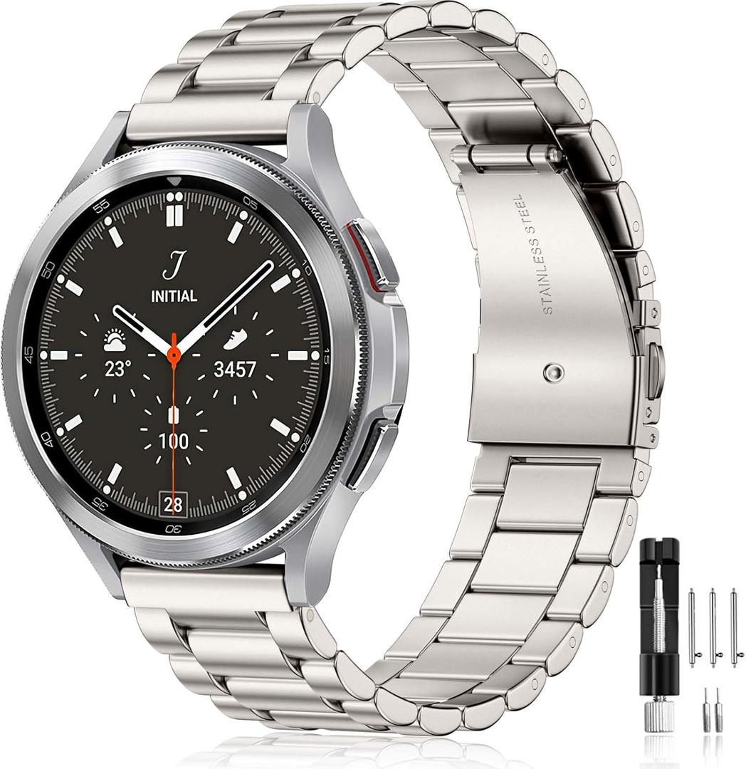 Lerobo Stainless Steel Band Compatible with Samsung Galaxy Watch 8 7 6 5 4 FE 40mm 44mm 45mm/Galaxy Watch 8 Classic 6 4 Classic 43mm 47mm 42mm 46mm, 20mm Metal Replacement Band for Men Women (Starlight)