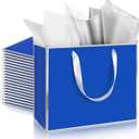 ReliThick 12 Pack Metallic Paper Gift Bag with Handles and Tissue Paper 11.8 x 10 x 4'' Thank You Favor Bag for Graduation Mother's Day Wedding Bridesmaid Groomsman 5 Senses Gifts (Royal Blue, Silver)