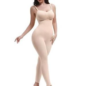 SHAPERX Hourglass Leggings 360 Compression 2 Sizes Look Full Body Shaper Breathable No Roll Down, SZ5809-Beige-4XL