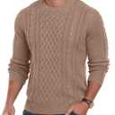 Askdeer Men's Pullover Sweater Fisherman Cable Chunky Knit Crewneck Sweater Winter Casual Knitted Sweaters with Ribbing Edge Khaki, M