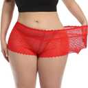 Women's Underwear Regular & Plus Size Panties Sexy Lace Boyshort Hipster Cheeky Panty (M)