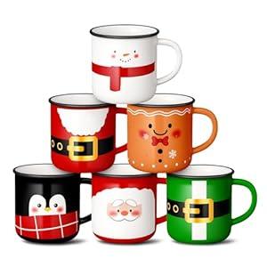Christmas Mini Coffee Mug Set of 6, Holiday Tea Coffee Cups with Cute Ribbons Designs, Xmas Tiered Tray Decor for Winter Kitchen Coffee Bar Decorations Housewarming Christmas Gift