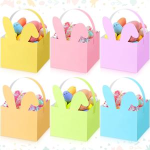 Kolldenn 48 Pcs Small Easter Basket Bulk Mini Pastel Bunny Candy Boxes with Handle, Gift Basket Containers, Candy Goody Cookie Treat Box for Easter Spring Party Favor