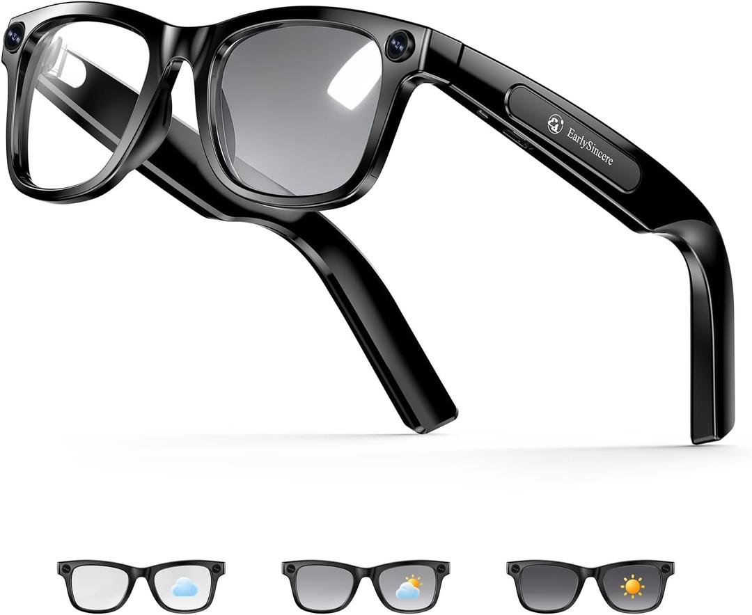 EarlySincere 2026 Ai Smart Glasses for Men Women, 8mp 4k Hd Camera Glasses, 410mah Battery, Supports Photo/Video/Audio Recording, Ai Voice Control, Ai Glasses with Bluetooth Calling(photochromism)