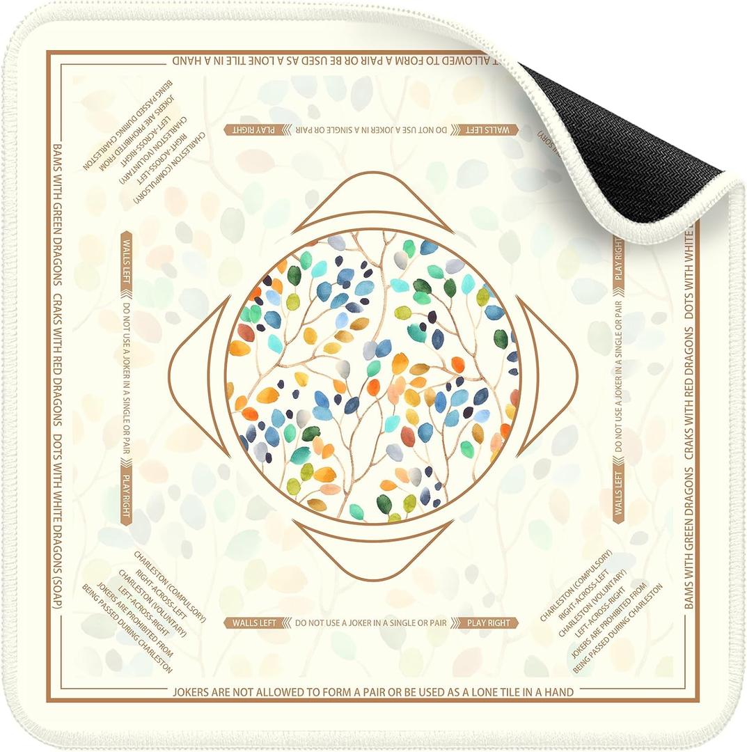 Deyimmei Mahjong Mat for Table - Non-Slip Mahjong Table Cover with Storage Pockets, Perfect Mahjong Accessories & Gifts for Women, Men, and Mahjong Enthusiasts (Golden Harmony)