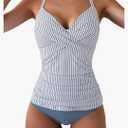 B2prity Women's Ruched Tankini Swimsuits V Neck Wrap Tie Back Two Pieces Bathing Suit Tummy Control Swimwear XL