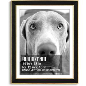 Suede 14x18 Frame - Single Frame, Christmas Elegant Black 14 x 18 Poster Frame with Mat for 12x16, 14x18 Picture Frames for Artwork, Puzzles, Photos and Movie Posters (14" x 18" / 12" x 16" mat)