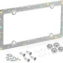 Bling Rhinestone License Plate Frames for Women, 4 Row Rhinestone Diamond Metal Stainless Stee License Plate Cover Bling Car Accessories Decoration (1 Pack, 4 Holes White)