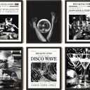 97 Decor Vintage Disco Ball Poster - Black White Wall Art, 70s Liquor Print, Trendy Newspaper Aesthetic Pictures, Retro Bar Cart Decorations, Disco Funky Decor for Teen Girl Dorm Bedroom (8X10 Unframed)