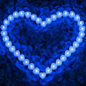 Caffox 3000Pcs Rose Petals with 36Pcs LED Tea Lights Candles, Rose Petals and Candles Set for Romantic Night, Romantic Decorations for Special Night, Valentine's Day, Wedding, Anniversary(Blue)