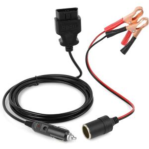 Jtron OBD2 Car Memory Saver 2 in 1, Vehicle ECU Emergency Power Supply Cable with Alligator Clip-On 12V Car Battery Cigarette Lighter Power Extension Socket