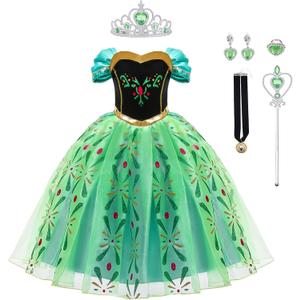 WOXVM Princess Dress for Girls Princess Role Play Costume Christmas Halloween Birthday Party Princess Dress up Green Dress with Accessorie