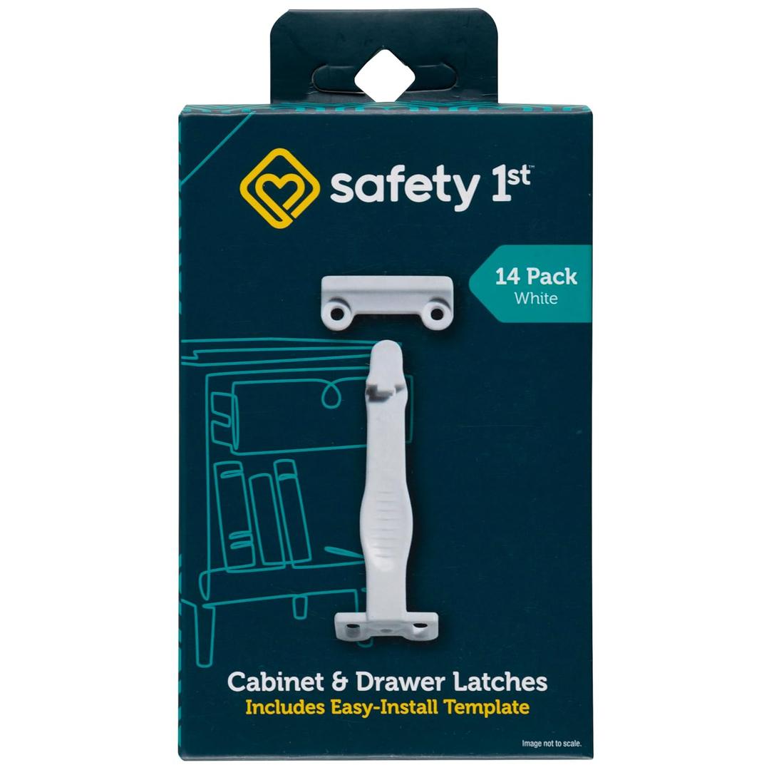 Safety 1st Cabinet & Drawer Latch 14 Pack, Babyproofing Locks for Toddlers, Easy Install, Child Safety, Hidden Design, Secure Cabinets & Drawers (White)