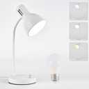 Metal Small White Desk Lamp,Adjustable Goose Neck Desk Lamps for Home Office Study Room Desks Bedroom Bedside Table Lamp with Free 7W LED Bulb,Eye-Caring Reading Lamps