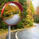 Convex Traffic Mirror - 32" Outdoor Driveway & Security Parabolic Safety Mirror, Acrylic Blind Spot Miror for Garage Retail Stores, Warehouses and High-Traffic Areas, Red