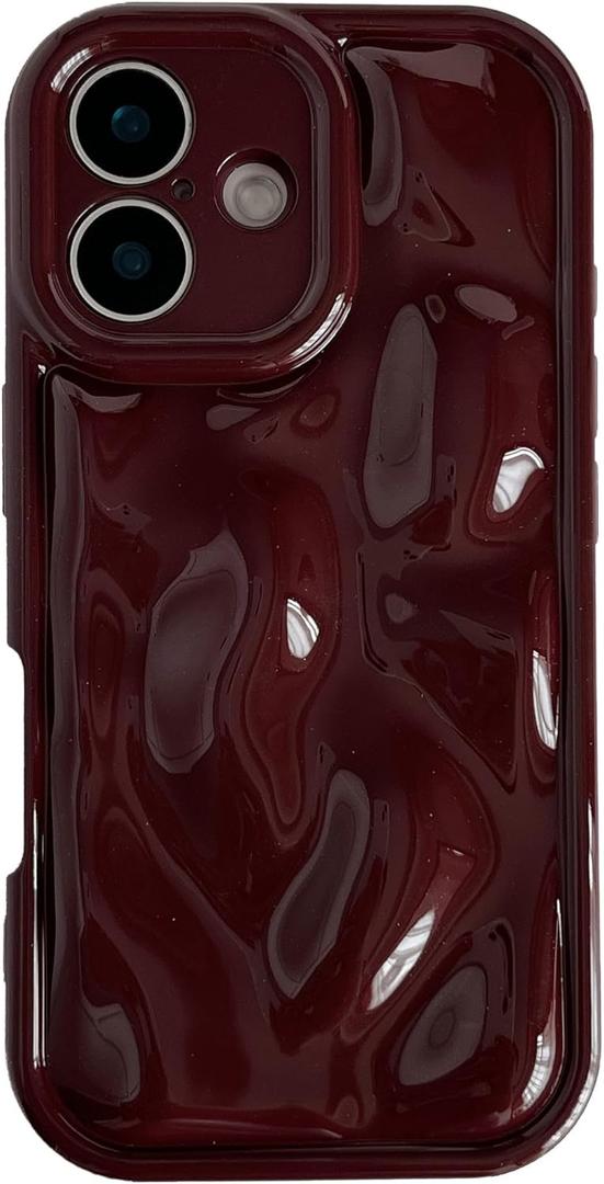 Caseative for iPhone 16 Case,Water Ripple Wave Meteorite Bubble Chrome Plating Soft Phone Case (Wine Red)