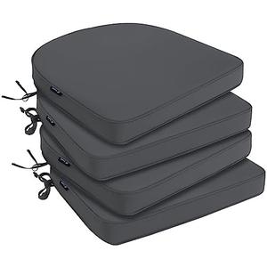 Favoyard Outdoor Chair Cushions 17"x16"x2" Set of 2 Waterproof Seat Cushion for Patio Furniture with 3-Year Fade Resistant Removable Cover Attach Straps Hidden Zipper Round Corner for Yard Garden