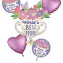 Balloon Bouquet Satin World’s Best Mom Trophy and Flowers 5pcs – Anagram
