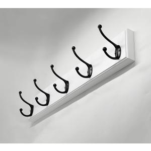 Wood Coat Rack Wall Mounted - 22 Inches, 5 Hooks, Heavy Duty, for Coat Hat Towel Purse Robes Mudroom (White Base & Black Hook)