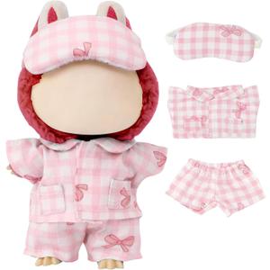 17cm Doll Clothes Sets (No Doll) Pink Pajamas Outfits Handcrafted Designer Clothing Including Eye mask Trousers and Pajamas