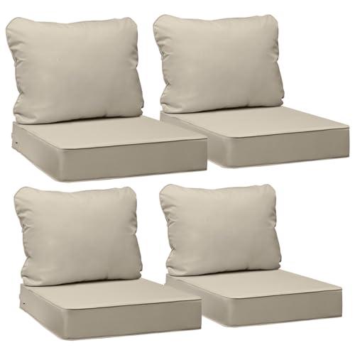 AAAAAcessories Outdoor Seat Cushions for Chairs, Fade-Resistant, Waterproof Patio Furniture Replacement Cushions, 23.5" x 25.5" x 5" + 23.5" x 19", Set of 4, Beige