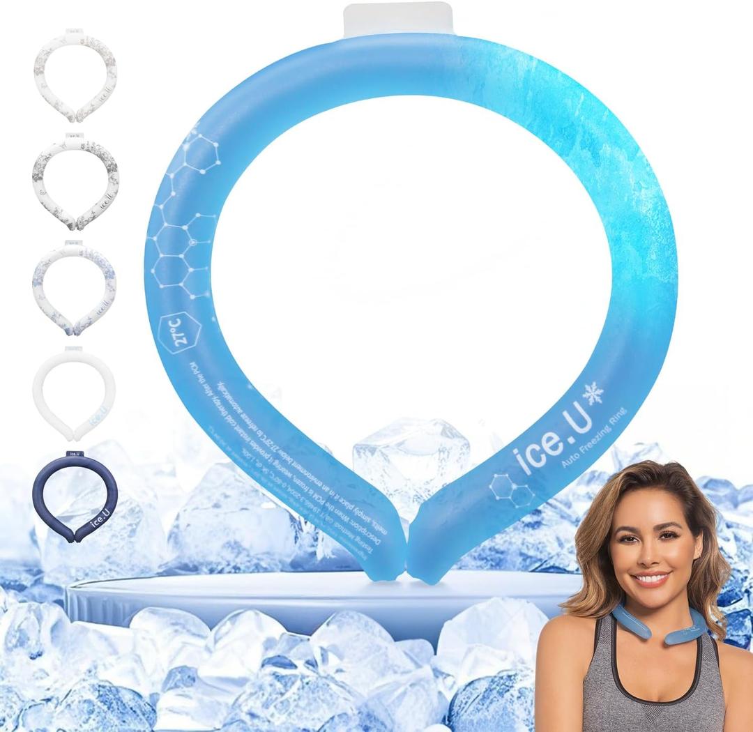 Auto-Freezing Ring  27C / 80F Neck Cooler for Hot Weather, Reusable Cooling Tube Wrap for Sports, Travel, Commuting, Office, and Outdoor Heat Relief (Medical Blue)