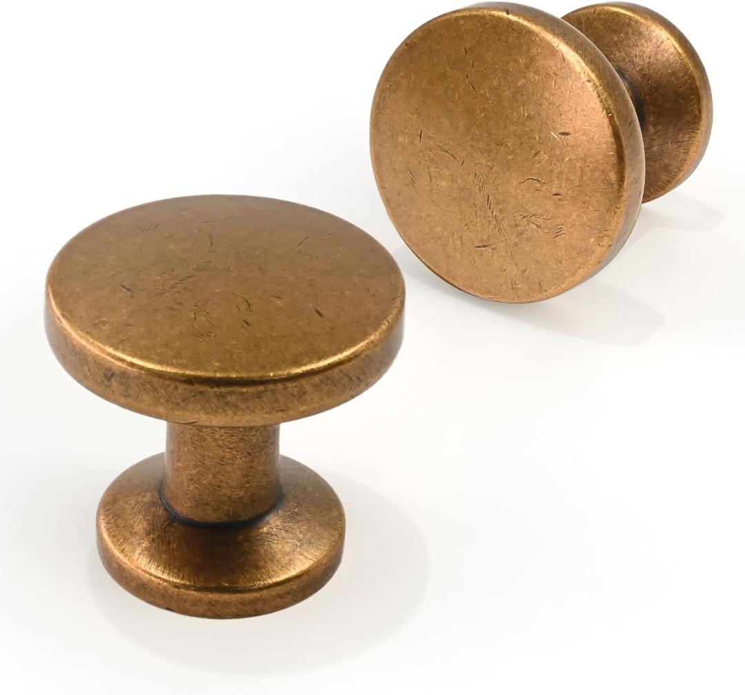 10 Pack Antique Brass Cabinet Knobs 1-1/5 Inch(30mm) Single Hole Cabinet Pulls Round Kitchen Cabinet Knobs Drawer Knobs Dresser Knobs