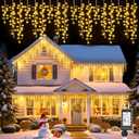 Brightown Icicle Christmas Lights Outdoor, 33FT 1020 LED Cluster Icicle Lights with 51 Drop,12 Mode, Connectable Firecracker Light with Timer, Waterproof Christmas Light Outdoor, Warm White