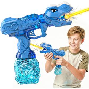 3 x Electric Water Gun Blue Dinosaur, 26-32 FT Long Range Squirt Gun for Adults Kids, Large Capacity Automatic Water Pistol with Flash, Realistic Watergun for Summer Outdoor Yard Water Theme Party, 1Pack