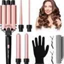 5 in 1 Curling Iron, Curling Wand Set with 3 Barrel Crimper Hair and 4 Interchangeable Ceramic Curling Wand(0.35-1.25), Fast Heating Hair Curler, Include Glove & Clips-Pink