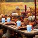 Meanplan 48 Pack 8 oz Little Pumpkin Baby Shower Coffee Cup with Lids and Sleeves A Sweet Little Pumpkin is On The Way Paper Disposable Cup For Thanksgiving Baby Shower Gender Reveal Party(Blue)