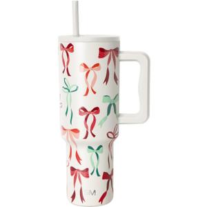 Simple Modern Trek | 40 oz Christmas Tumbler with Handle and Straw Lid | Cup Holder Friendly Insulated Stainless Steel Travel Mug | Holiday Gifts for Women Men Her Him | Ribbon Wonderland