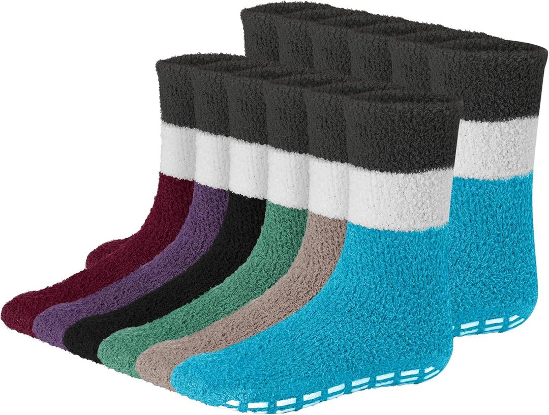 Debra Weitzner 6 Pairs Mens Fuzzy Socks Grip Socks Microfiber Plush Sleeping Socks Soft Anti-Skid Solid (10-13)