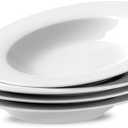 fMBB Ceramic Soup Bowls Shallow Plates, 4 Pack White Dinner Bowls Plates, Porcelain Wide Rim, 8.5 Inch (8.5 oz) Shallow Bowls - Ideal for Soup, Dessert, Salad and Pasta, Microwave and Dishwasher Safe